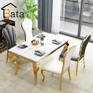 Özelleştirilmiş dikdörtgen gerçek doğal mermer masa İtalyan lüks tasarım ahşap türleri 6 sandalyeler yemek masası seti