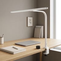 Lampe de bureau LED à bras long rotatif blanc, sans stroboscope, anti-lumière bleue, lampe intelligente pour le bureau, l'ordinateur, l'étude