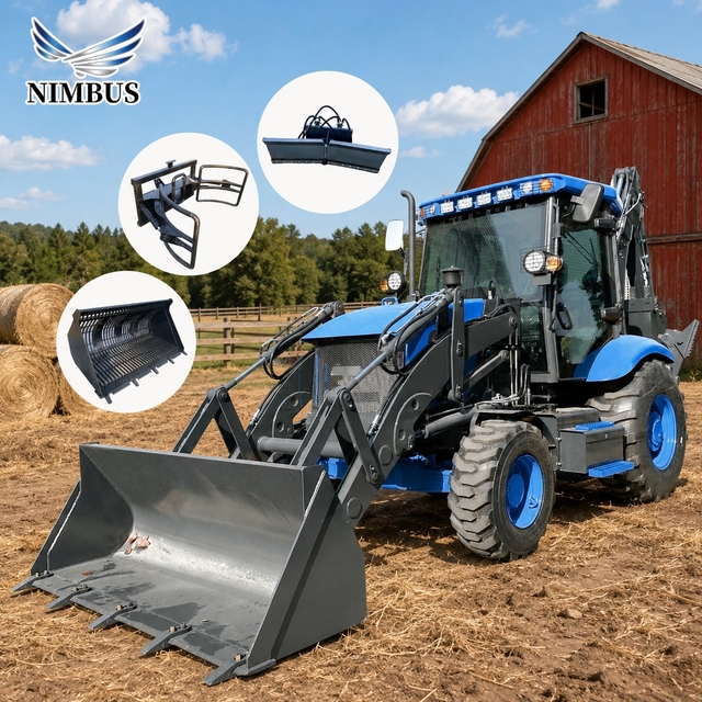Multifunctional Operation Backhoe Loader NIMBUS with 82kW Turbocharged Engine Low Noise for Foundation Excavation Backhoe Loader
