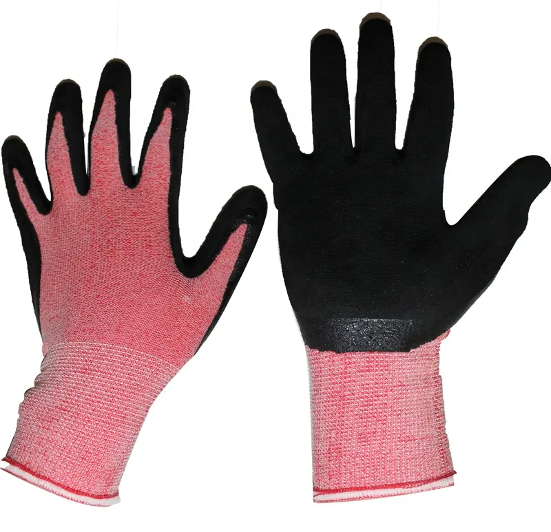 Gants d'assemblage général Suncend Quality Standard en polyester ou nylon avec doublure en mousse de latex noire