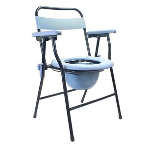 Stainless Steel <b>Folding</b> <b>Commode</b> Chair With Backrest For Elderly And Disabled 150kg Capacity Bathroom Use - Product Image 3