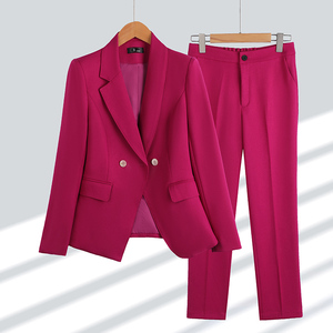 Chaqueta Deportiva de Alta Calidad para Mujer de Oficina y Conjunto de Dos Piezas de Color Sólido con Doble Botonadura, Chaqueta Deportiva + Pantalones para Mujer de Negocios - Product Image 1