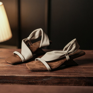 0138 Women <b>Flat</b> <b>Sandals</b> Open Toe Solid Color Bow Decoration Breathable Microfiber Lining <b>Flat</b> Heel Summer Casual Shoes - Product Image 1