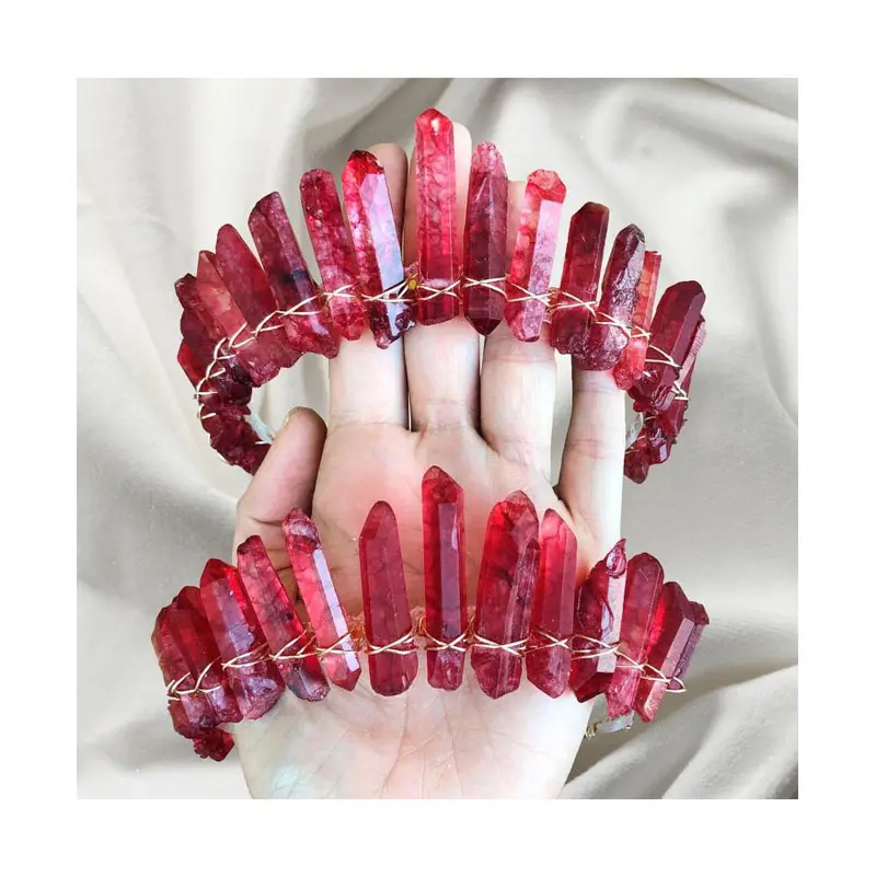 Kadınlar doğal el yapımı kırmızı kristal prenses Tiaras kafa popüler düğün saç aksesuarları gelin taç Diadem kafa bandı