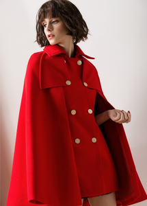 Christmas Plus Szie Autumn <strong>Winter</strong> <strong>Coat</strong> Woman Lapel Double Breasted Loose Red Women Short <strong>Cape</strong> <strong>Coat</strong> - Product Image 2