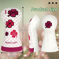 Housse de protection pour tête de club de golf PMT en cuir PU imperméable, avec fermeture magnétique, motif trèfle rose matelassé en diamant et broderie 3D, motif porte-bonheur
