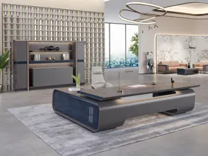2024 pameran populer meja eksekutif kayu modern berbentuk L meja mewah (untuk ceos) disesuaikan pabrik Foshan