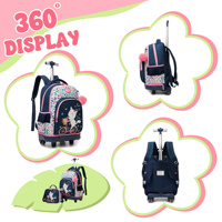 BunnyFly Ensemble de 3 sacs à dos à roulettes unisexe, élégant et tendance, avec fermeture éclair, grande capacité, durable, pour l'école et les voyages