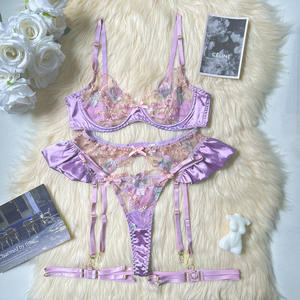 Lencería Floral conjunto íntimo encaje transparente Sexy fantasía <span class=keywords><strong>ropa</strong></span> interior lujo atractivo Pushup sujetador trajes - Product Image 6