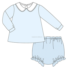 Set di stampa personalizzata per bebè Set lavorati a Micro quadretti abbinati per bambina Set di abbigliamento con colletto Peter Pan abiti <span class=keywords><strong>invernali</strong></span> da neonato - Product Image 4