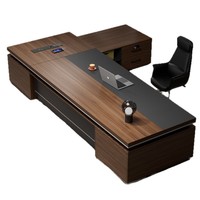 Ensemble de bureau et chaise de direction moderne et minimaliste avec tiroirs et table d'appoint - Matériel en bois