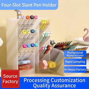 Slanted Insert <b>Pen</b> Holder <b>Multi</b> Compartment Desk Organizer For Student Stationery Storage Plastic Square Shape With Partitions - Product Image 5