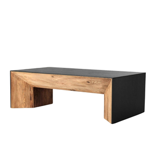 Table basse moderne en bois de pin recyclé, finition naturelle et noire, table de salon en bois, meubles pour espaces intérieurs - Product Image 2