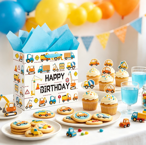 Sac cadeau en papier d'anniversaire à thème dessin animé, sac à friandises pour fête de garçons sur le thème de la construction, sac en papier imprimé Joyeux Anniversaire pour cadeaux de fête - Product Image 3