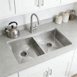 Lavello Professionale a Doppia Vasca per Ristoranti con Trappola per Grasso e Paraspruzzi in Acciaio Inox 304 per Cucine Commerciali - Product Image 1