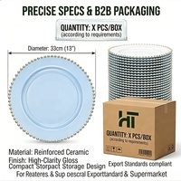 Assiettes de présentation jetables en plastique PS robustes de 13'' bleues et transparentes avec bord perlé pour mariages, événements, fêtes