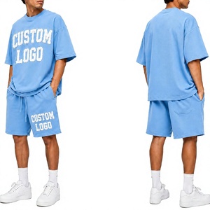 Conjunto de Camiseta y Pantalones Cortos de Algodón 100% Transpirable para Hombre, Estilo Urbano, Dos Piezas, Ropa Casual a Juego - Product Image 1
