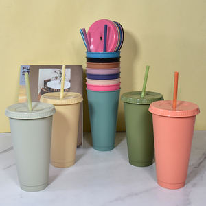 Custom Cold <strong>Cups</strong> 24oz <strong>Reusable</strong> PP Plastic Tumbler BPA Free Cold Coffee <strong>Cups</strong> with Lids and Straw - Product Image 3
