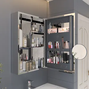 Design en acier inoxydable, montage mural de luxe, évier, vanité, panneau de lavage, armoire de salle de bain avec miroir