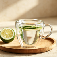 Mug à café et à thé en verre à double paroi en forme de cœur, isolé et transparent, pour boissons chaudes et froides