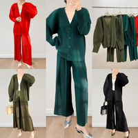 Ensemble décontracté 2 pièces pour femme, style Dubaï, design tendance, pour l'Aïd, haut plissé et pantalon large, couleur unie, coupe ample
