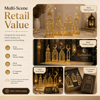 Décoration LED OEM en gros pour le Ramadan, croissant de lune en métal doré, décoration d'intérieur, présentoir de table pour l'Aïd