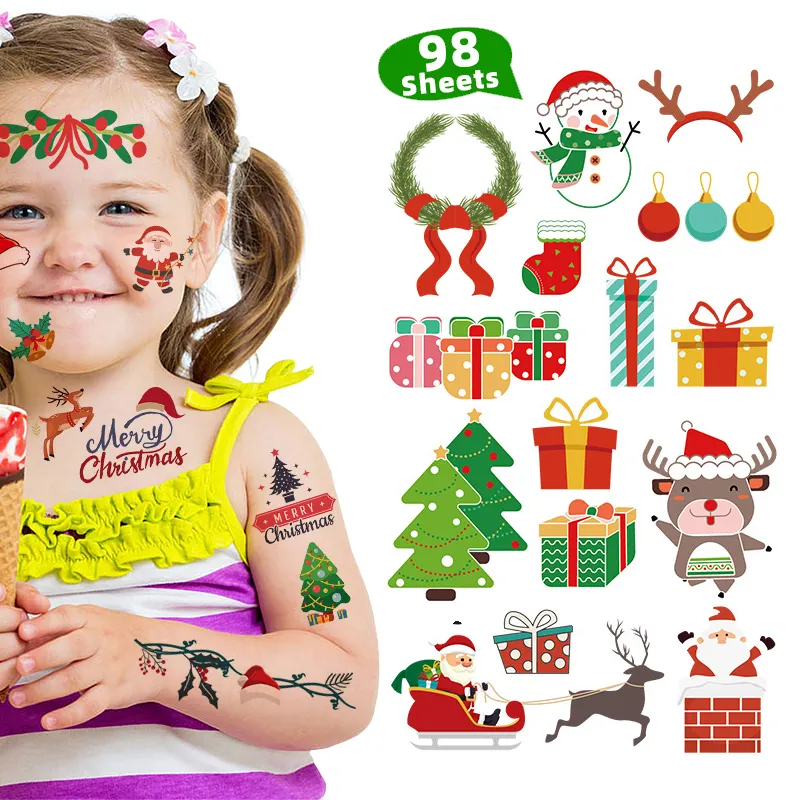 Custom 16 Vellen Schattig Kerstfeest Kinderen Waterdicht Kids Nep Tattoo Stickers Kerstboom Tijdelijke Tatoeages