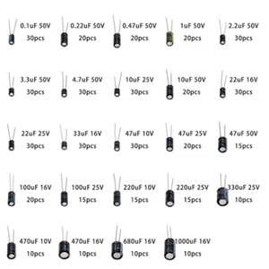 ตัวเก็บประจุอลูมิเนียมอิเล็กโทรลีติค 0.1uF 1000uF 10V 16V 25V 50V ชุดคละแบบโพลาไรซ์ 500 ชิ้น - Product Image 1