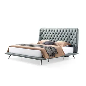 Handgemaakte Aangepaste Italiaanse Luxe Moderne Slaapkamer Bed Gestoffeerd Romantisch Lederen Dubbele Bruiloft Bed