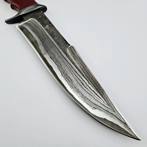 Couteau Bowie en acier Damas fait main en gros avec manche en bois et étui en cuir fin Couteau d'extérieur Couteau en gros - Product Image 3