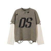 Chemise thermique à manches longues en coton 100% haut de gamme, finition délavée, coupe ample, jersey en molleton français lourd