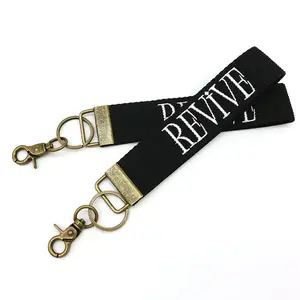 Custom Wrist Short Lanyard Strap Metal Clips Personalized Double-Sided Embroidery Keychain