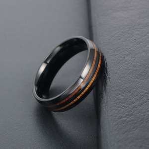 <b>Titanium</b> Steel Couple <b>Ring</b> With Wood Inlay Channel Setting Wedding Band Men's Jewelry SA1049-1 - Product Image 3