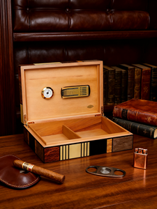 Coffret à <span class=keywords><strong>cigares</strong></span> <span class=keywords><strong>en</strong></span> placage de bois marqueté design vintage avec séparation amovible capacité de 25 <span class=keywords><strong>cigares</strong></span> - Product Image 4