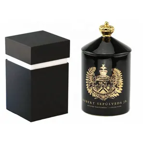 Synwish Luxury Gold Crown Tapa superior Vela perfumada de 7 días Vela de tarro negro de cerámica personalizada Cera de soja con caja