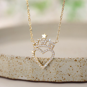 Collana con ciondolo a forma di cuore, corona e stella per donna, gioielli alla moda - Product Image 5