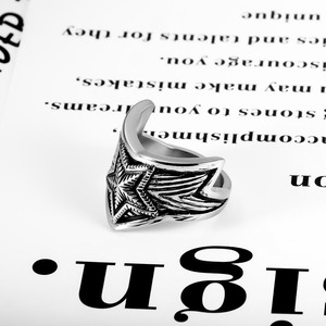 Retro <b>Titanium</b> Steel Five Pointed Star Wide <b>Ring</b> Unisex Index Finger Jewelry SA976 - Product Image 3