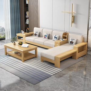 Chinese Style Solid Wood Sofa Set L-Shaped <b>Storage</b> Living Room Furniture Modern Minimalist Fabric Sofa for Small Apartment - Product Image 4