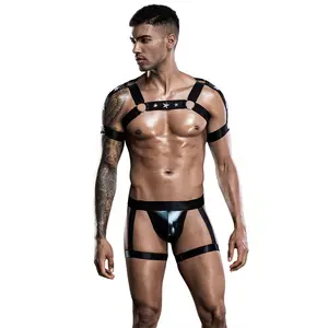 Men&#39;s Sexy Underwear Cross-border Adult Bar Performance Uniform Nightclub Binding Europe and The United States Black Knitted