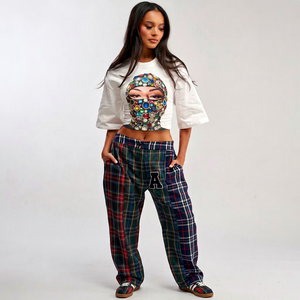<b>White</b> <b>Cropped</b> T-Shirt With Colorful Gem Face Print Three Quarter <b>Sleeve</b> Casual <b>Top</b> For Women Summer Wear - Product Image 1