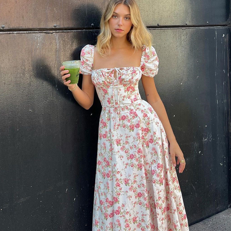 R41756S Women's Summer Dress - Allover Floral Knot Design