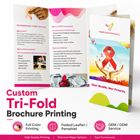 Impression de brochures personnalisées à trois volets, couleur pleine, papier offset, finition vernie, fabricant de prospectus promotionnels OEM