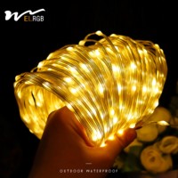 Bande LED intelligente de 100 m, lumières solaires étanches IP66, télécommande et commande vocale, blanc chaud 3000K, extérieur, PC