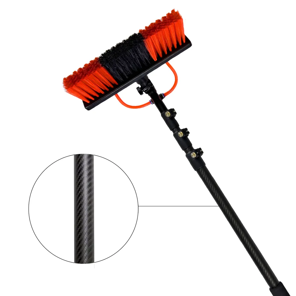 Qiyun 100% Carbon Fiber 15FT/24FT Carbon Fiber Solar Panel Cleaning tools Window Cleaning Extension Pole Water Fed Pole Brush