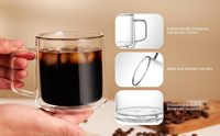 Tasses à café en verre soufflé à la main de 15 oz, grandes, transparentes, à double paroi isolées, avec poignée, pour espresso, latte, cappuccino, thé
