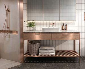 Gambe per Strutture Metalliche in Ottone Satinato, Gambe per Mobili, Lavabi, Console, Strutture per Armadietti per Camere d'Albergo, Basi per Mobili da Bagno - Product Image 1
