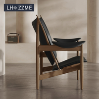 Fauteuil de rangement moderne de luxe nordique en cuir véritable, en bois massif, avec mousse haute élasticité, pour salon et bureau à domicile