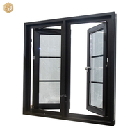 Ventana Abatible de Aluminio Negra Personalizada con Vidrio de Rejilla Simétrica y Mosquitera, Venta al Por Mayor de Fábrica
