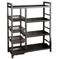 Étagère de rangement à 4 niveaux en acier au carbone noir, grande, robuste, multi-niveaux, mobile, panier à légumes domestique, support de cuisine