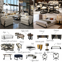 Ensemble de table à manger en cuir italien haut de gamme avec chaises, 6 places, mobilier de restaurant pour projet de personnalisation de toute la maison de luxe